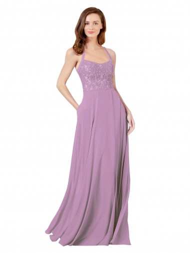 Buy Floral Detailed Chiffon Bridesmaid Dress with Keyhole Back UK