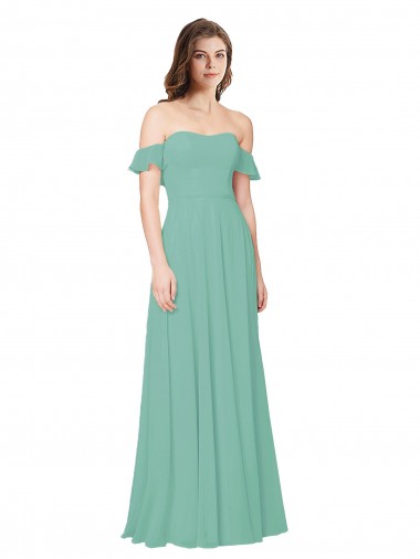 Buy Flounce Sleeves Off the Shoulder Long Chiffon Bridesmaid Dress UK