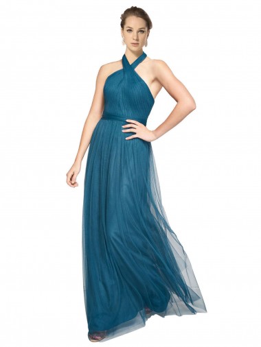 Buy High Neck Halter Pleated A-Line Tulle Bridesmaid Dress UK